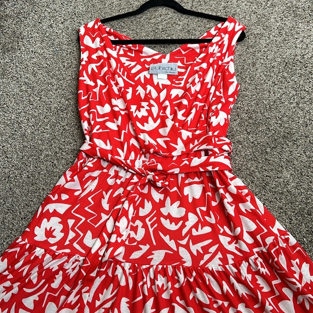 LROThschild vintage tiered cress cross belted midi dress red and white s… - Picture 5 of 10